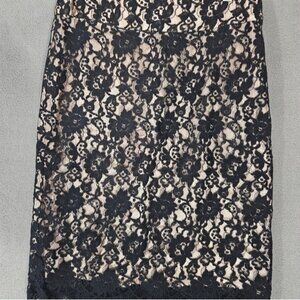 Banana Republic Womens 4 Coquette Midi Skirt Floral Lace Black Nude Pencil Goth